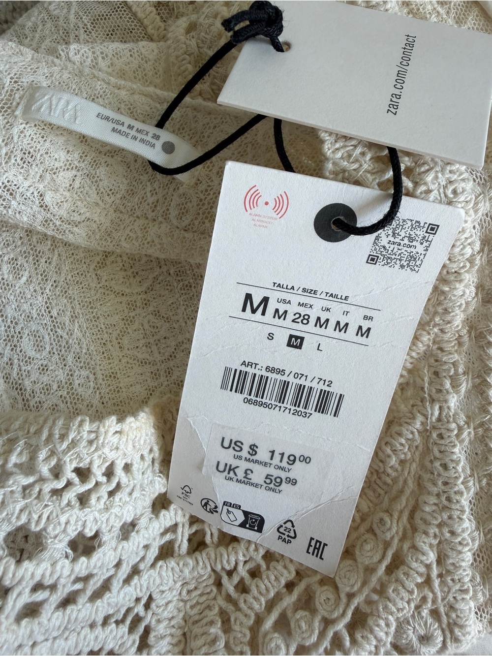 Zara ZW Collection Embroidered Lace Midi Dress Ecru Size M NWT - Picture 7 of 16